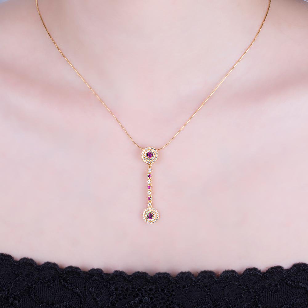 Fusion Ruby Halo 18ct Gold Vermeil Drop Pendant #4