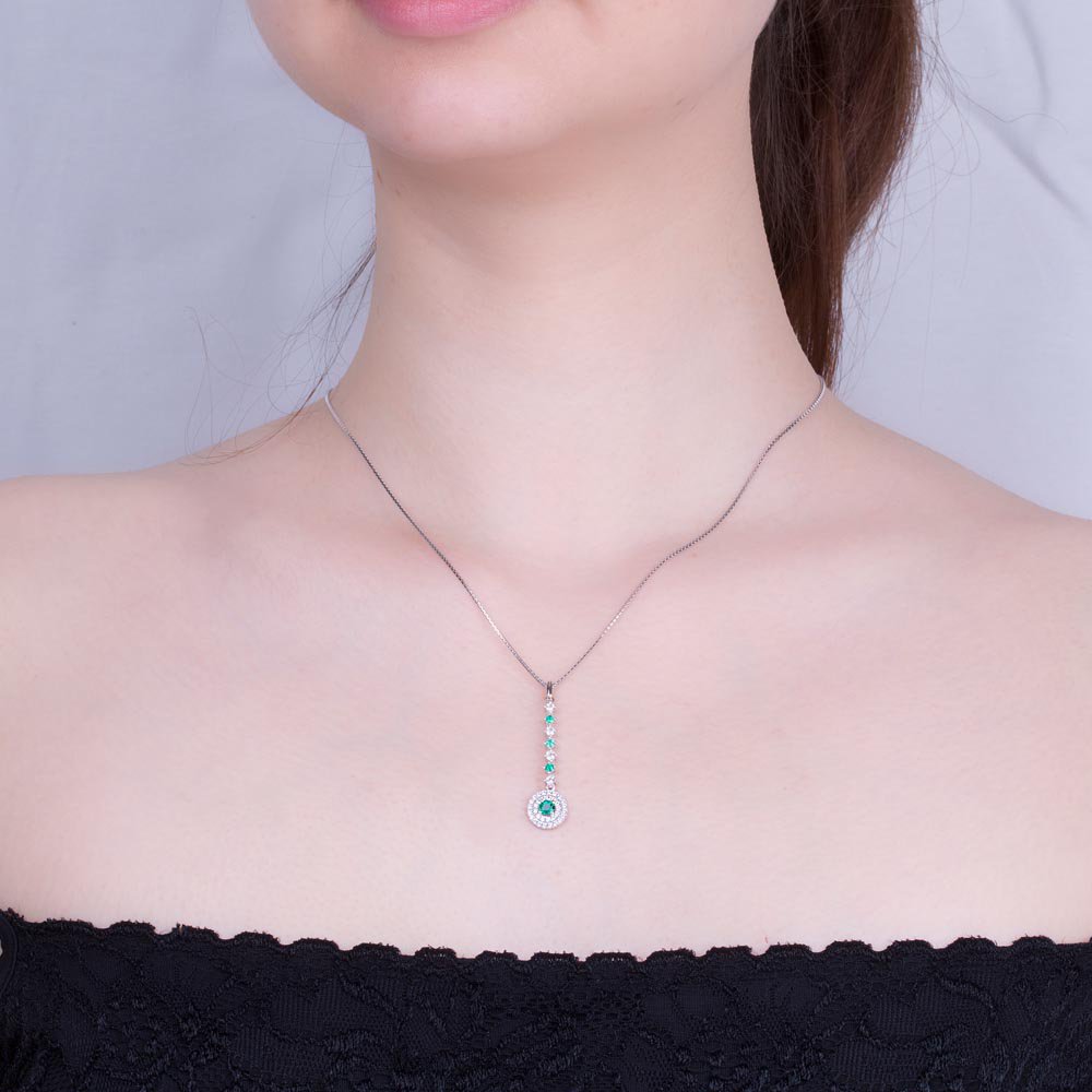 Fusion Emerald Halo Platinum plated Silver Pendant #3