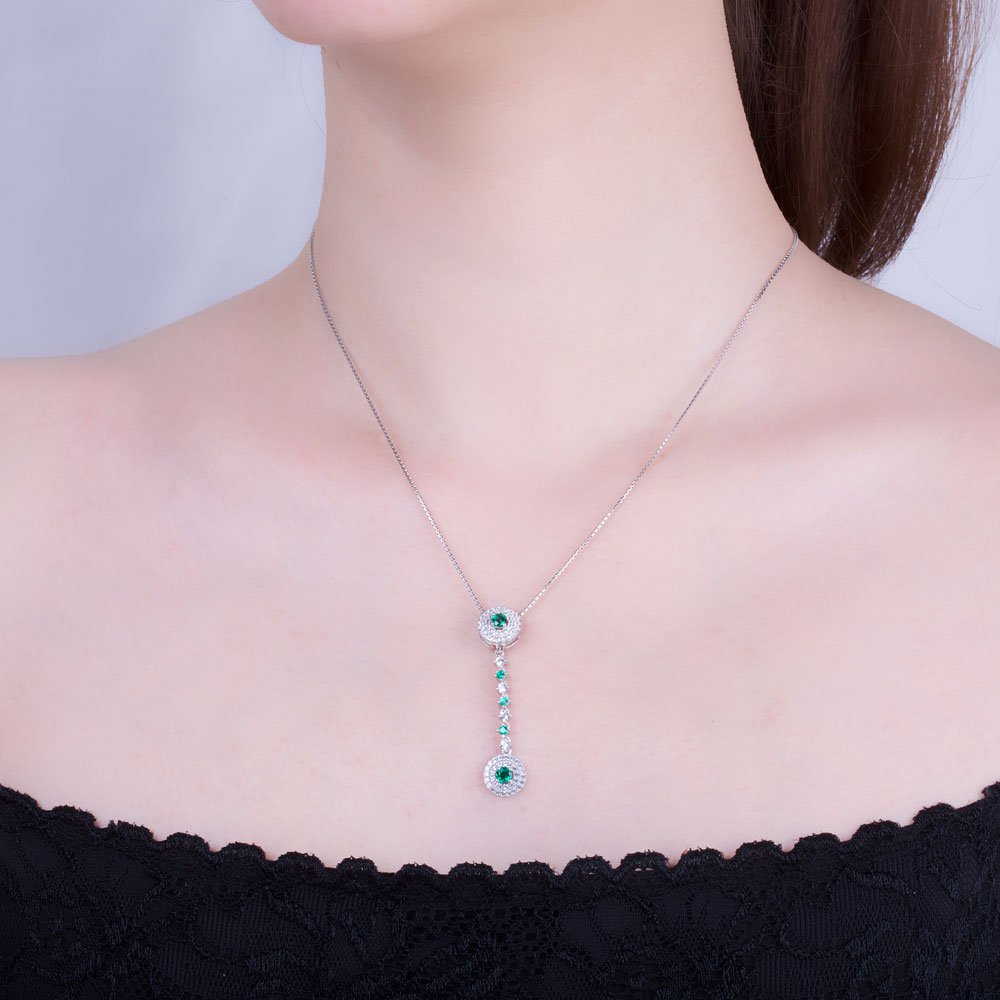 Fusion Emerald Halo Platinum plated Silver Pendant #4