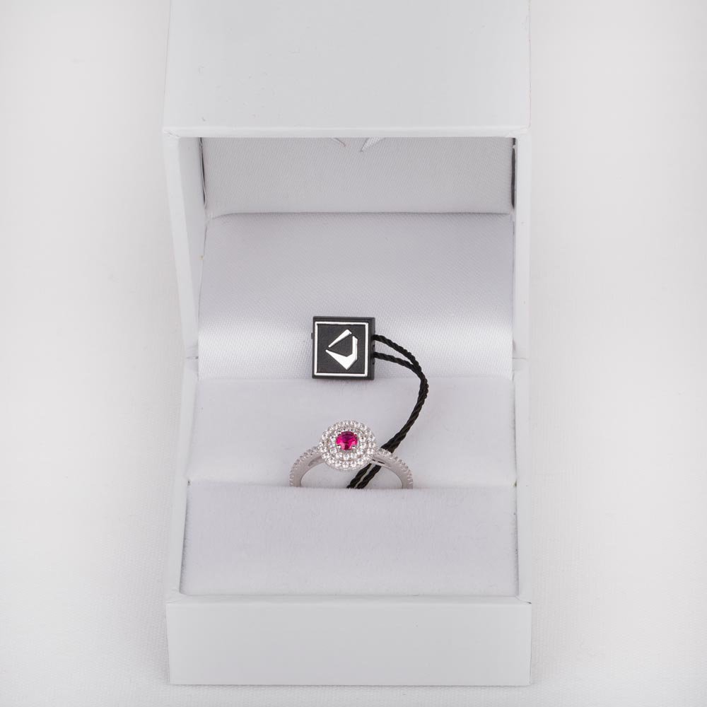 Fusion Ruby Double Halo Platinum plated Silver Ring #2