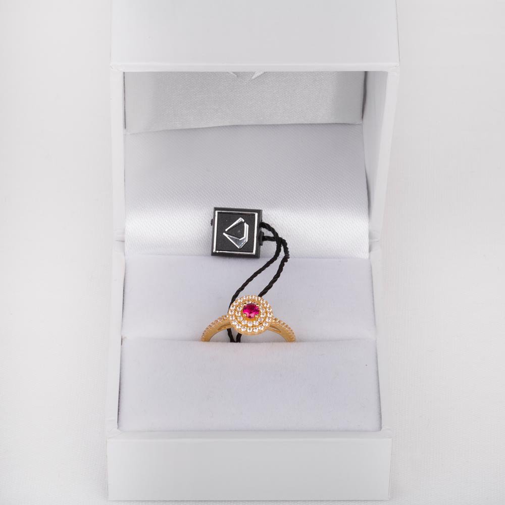 Fusion Ruby Lab Diamond Double Halo 9ct Yellow Gold Proposal Ring #2