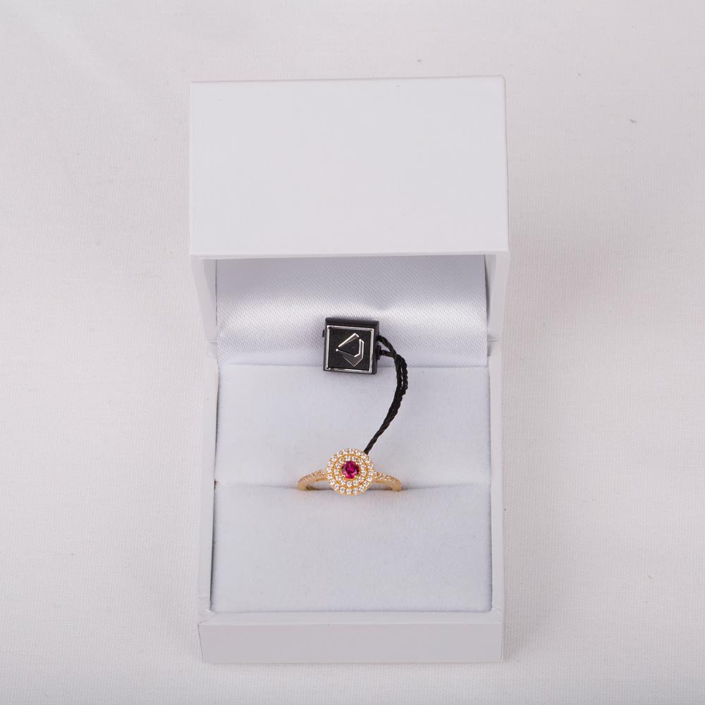 Fusion Ruby Lab Diamond Double Halo 9ct Yellow Gold Proposal Ring #3