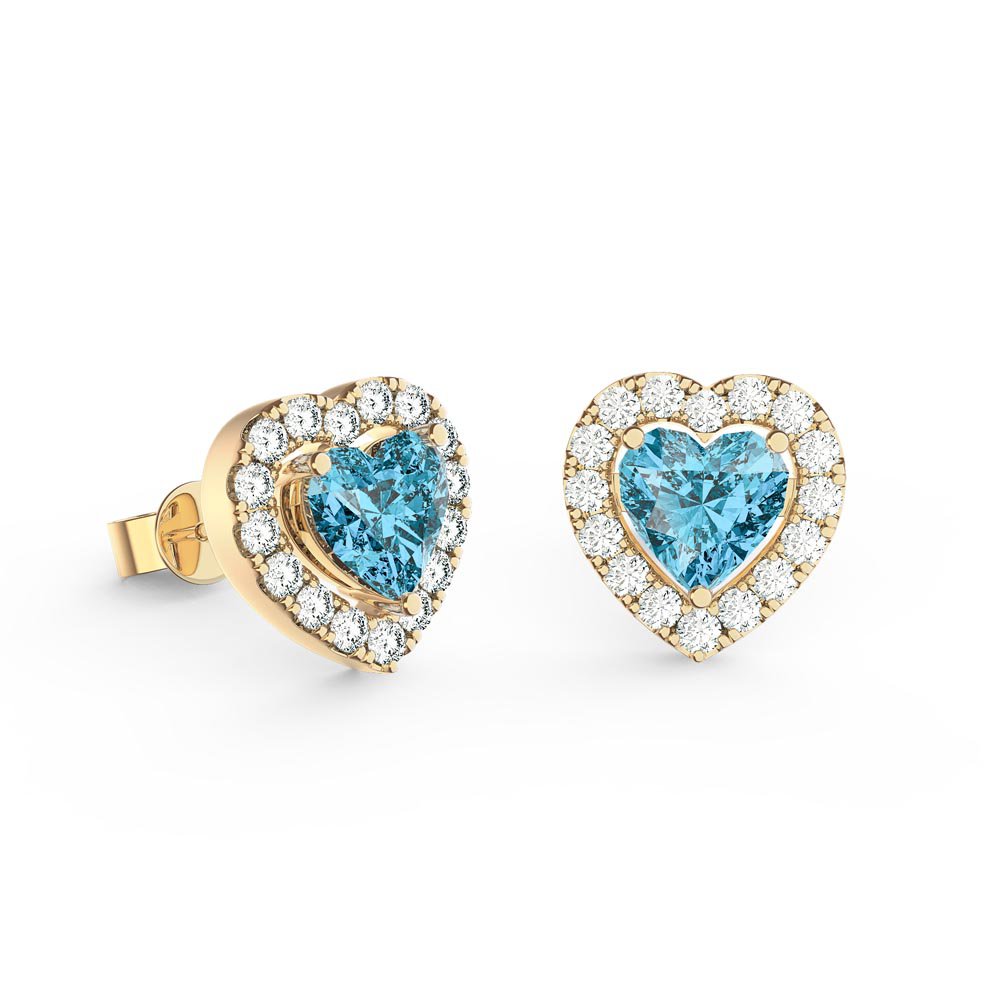 Charisma Heart Blue Topaz and White Sapphire 9ct Yellow Gold Stud Earrings Halo Jacket Set #2