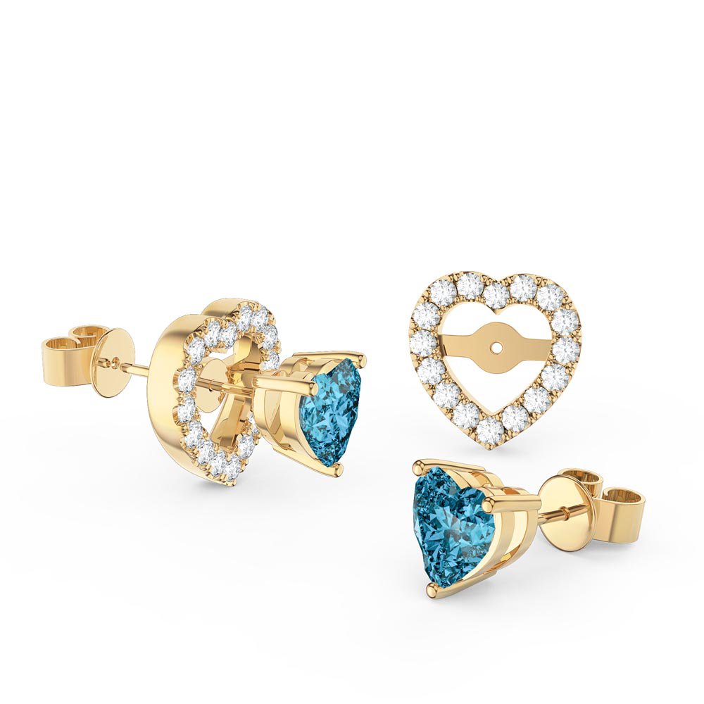 Charisma Heart Blue Topaz and White Sapphire 9ct Yellow Gold Stud Earrings Halo Jacket Set