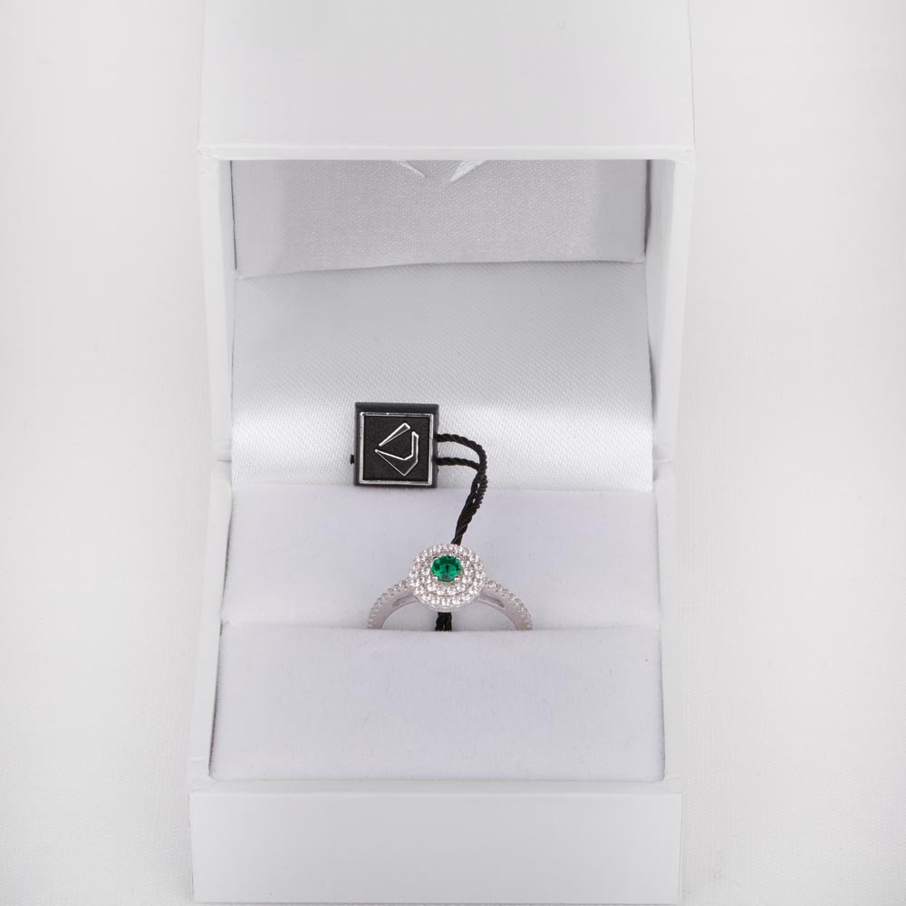 Fusion Emerald Double Halo Platinum plated Silver Ring #2
