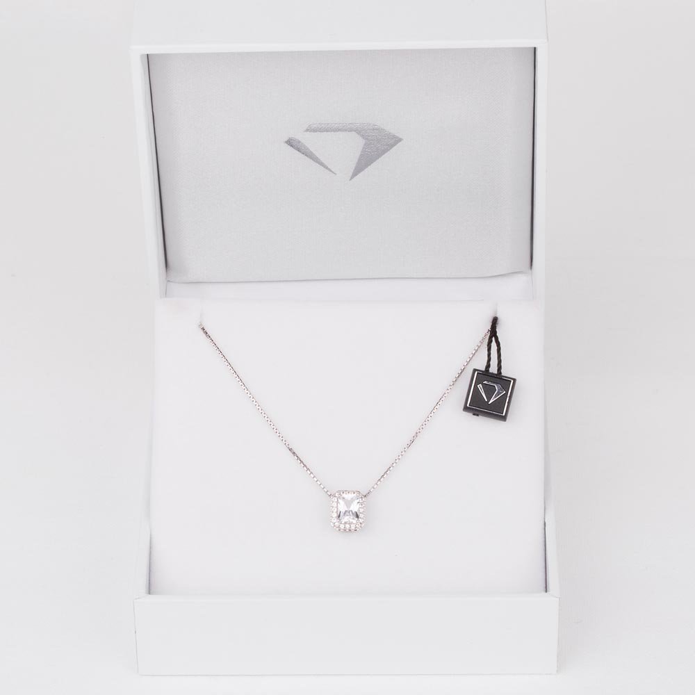 Princess 1ct White Sapphire Platinum plated Silver Rectangle Pendant #3