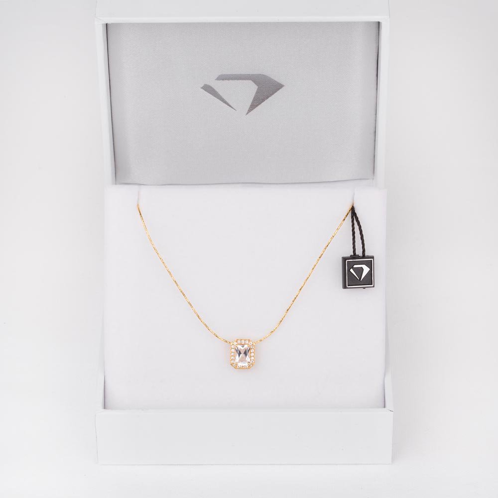 Princess 1ct White Sapphire and Diamond 18ct Yellow Gold Rectangle Pendant #2