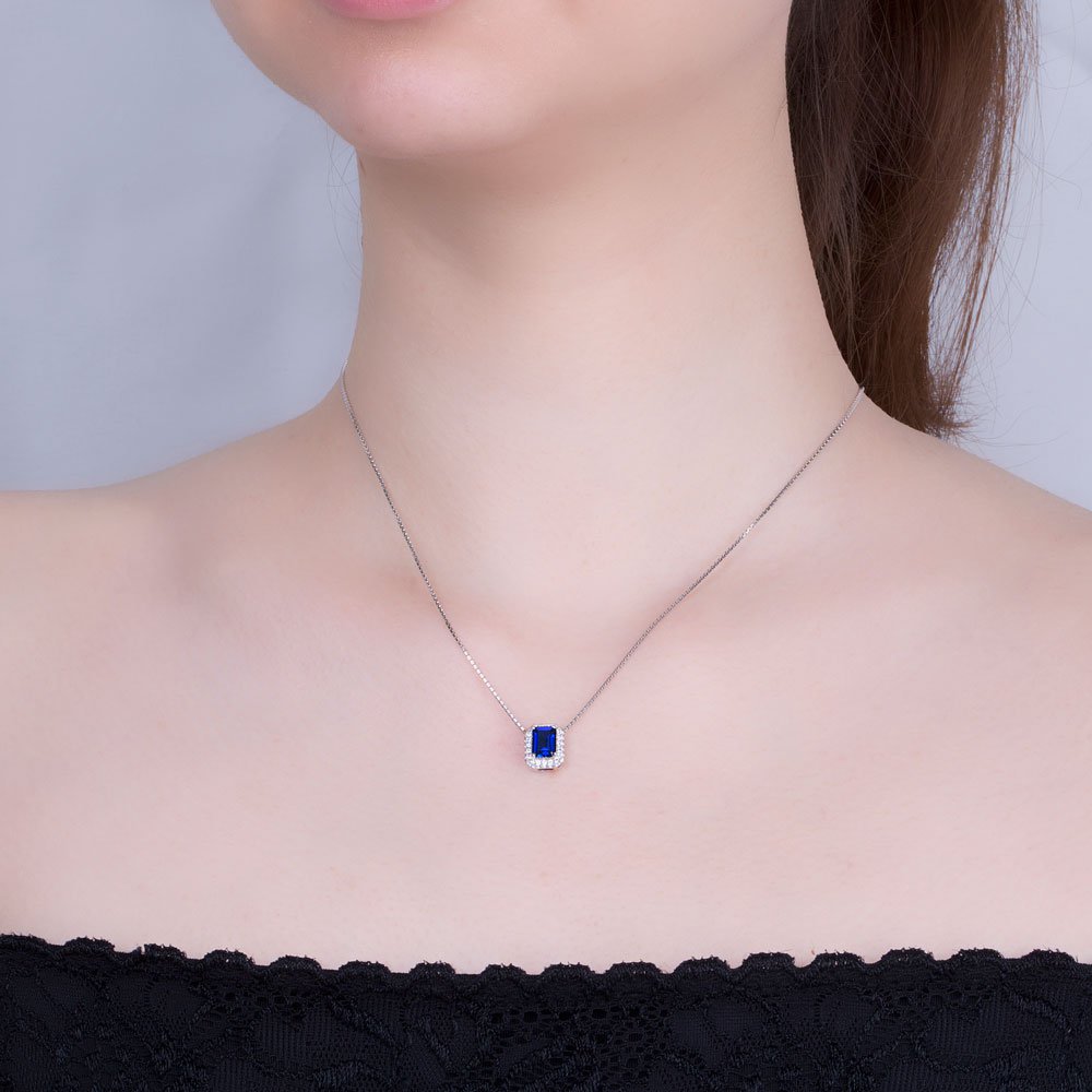 Princess 1ct Sapphire 18ct White Gold Rectangle Pendant #2