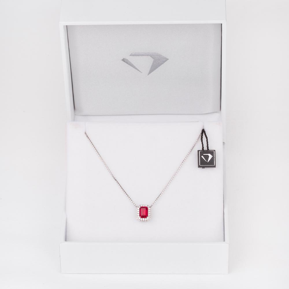 Princess 1ct Ruby and Diamond 18ct White Gold Rectangle Pendant #3