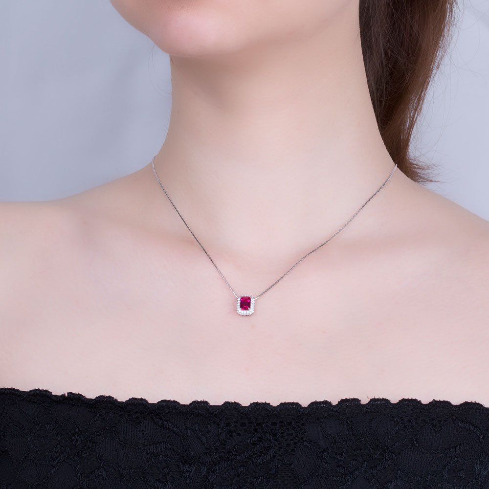 Princess 1ct Ruby and Diamond 18ct White Gold Rectangle Pendant #2