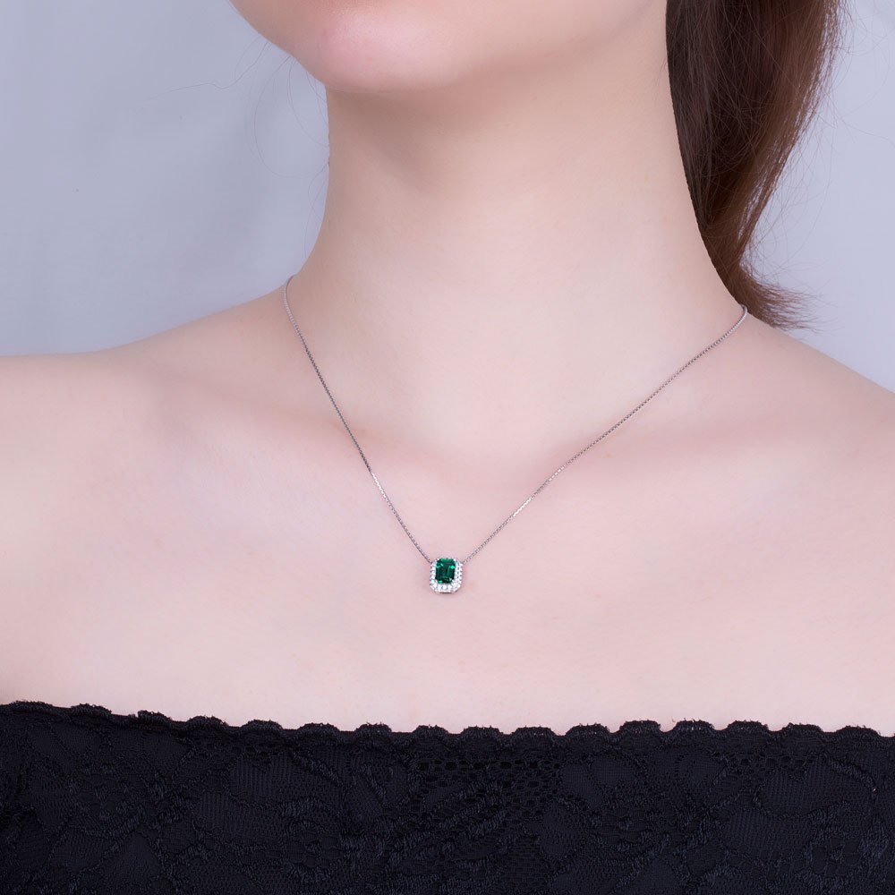 Princess 1ct Emerald Platinum plated Silver Rectangle Pendant #2