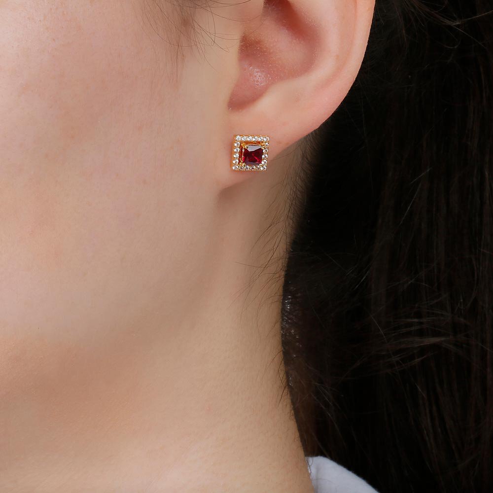 Charisma Princess Ruby and White Sapphire Platinum plated Silver Stud Earrings Halo Jacket Set #5