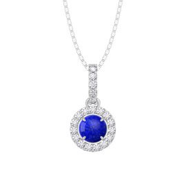 Halo Lapis Platinum plated Silver Pendant