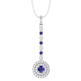 Fusion Sapphire Halo Platinum plated Silver Drop Pendant