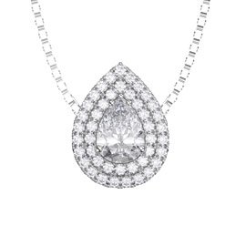 Fusion White Sapphire Halo Platinum plated Silver Pear Pendant