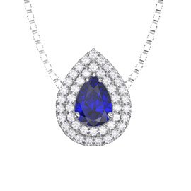 Fusion Sapphire Halo Platinum plated Silver Pear Pendant