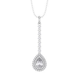 Fusion White Sapphire Halo Platinum plated Silver Drop Pear Pendant