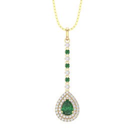 Fusion Emerald and Diamond Halo 18ct Yellow Gold Drop Pear Pendant