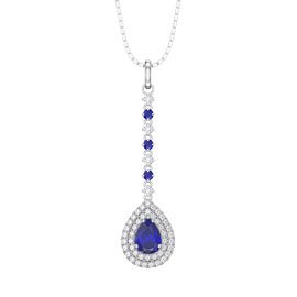 Fusion Sapphire Halo Platinum plated Silver Drop Pear Pendant