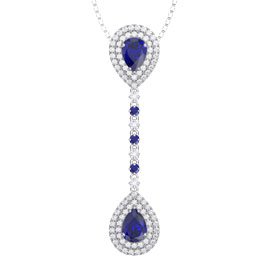 Fusion Sapphire Halo Platinum plated Silver Drop Pear Pendant Set
