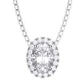 Eternity White Sapphire and Diamond 18ct White Gold Halo Oval Pendant