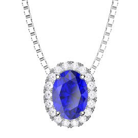 Eternity Sapphire Halo Platinum plated Silver Oval Pendant