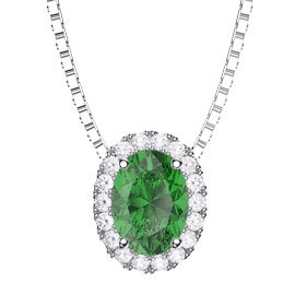 Eternity Emerald and Diamond 18ct White Gold Halo Oval Pendant