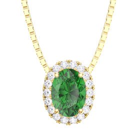 Eternity Emerald and Diamond 18ct Yellow Gold Halo Oval Pendant
