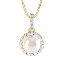 Venus Pearl Lab Diamond Halo 9ct Yellow Gold Pendant