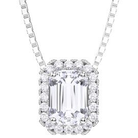 Princess 1ct White Sapphire Platinum plated Silver Rectangle Pendant
