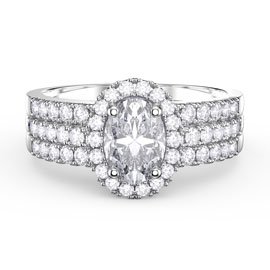 Eternity Moissanite Oval Halo 18ct White Gold Engagement Ring Set 2D