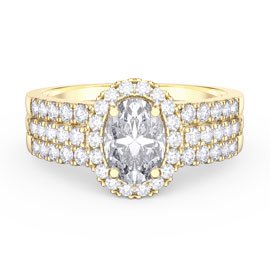 Eternity 1.5ct Lab Diamond Oval Halo 9ct Yellow Gold Engagement Ring Set 2D