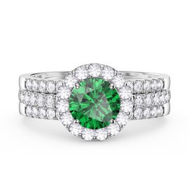 Eternity Emerald Halo Half Eternity Platinum plated Silver Promise Ring Set