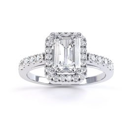 Princess Emerald Cut Lab Diamond Halo Platinum Engagement Ring