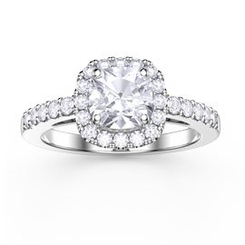 Princess Diamond Solitaire Cushion Cut Halo Platinum Engagement Ring