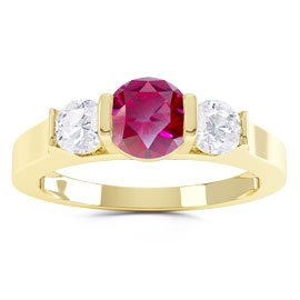 Unity Three Stone Ruby and Moissanite 9ct Yellow Gold Proposal Ring