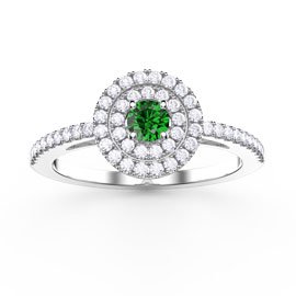 Fusion Emerald Double Halo Platinum plated Silver Ring
