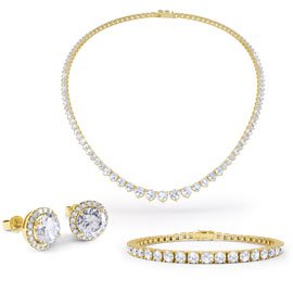 Eternity Diamond CZ 18ct Gold finished Silver Jewellery Set