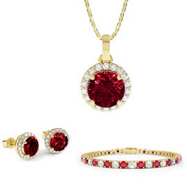 Eternity Ruby 18ct Gold Vermeil  Jewellery Set with Pendant