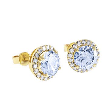 Halo Aquamarine 18ct Gold Vermeil Stud Earrings