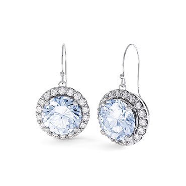 Halo Aquamarine Halo Platinum plated Silver Drop Earrings